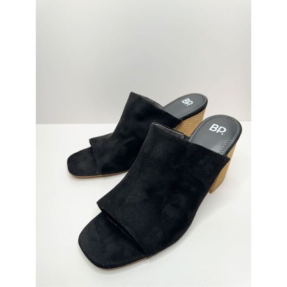 BP Mules Womens Size 8.5 Black Slip On Open Toe Block Heel Fabric Upper - Picture 1 of 7